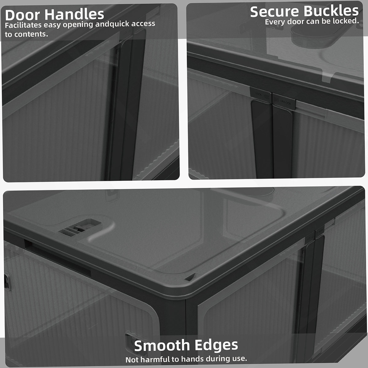 3-Pack Transparent Stackable Storage Bins with 5 Doors to Open with Wheels, Folding Plastic Craft Containers Large Closet Organizers Box